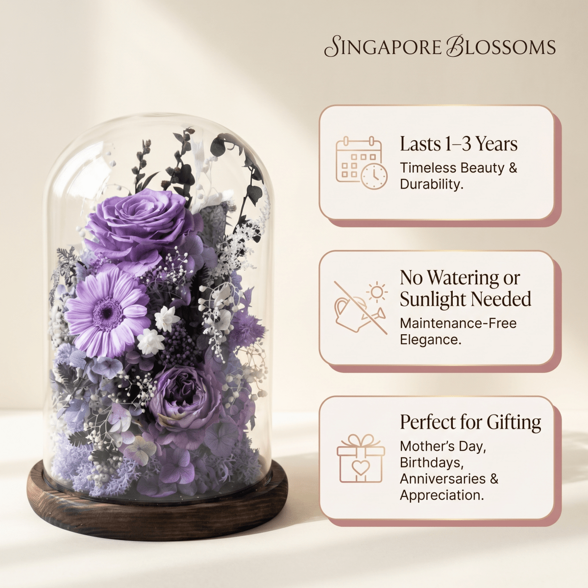 Gardenia Bell Dome - Flowers - Sakura Sweet Pink - Preserved Flowers & Fresh Flower Florist Gift Store