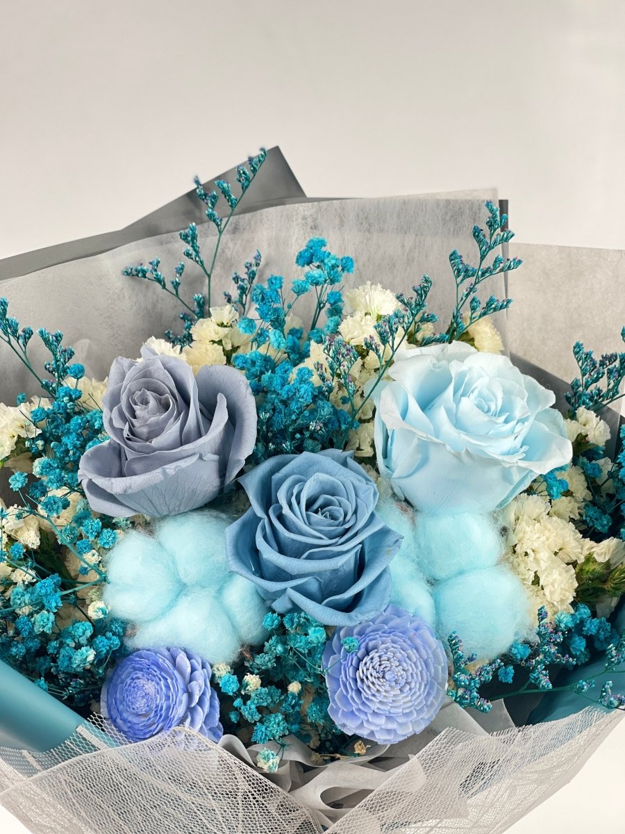 Aonami - Blue Preserved Flower Bouquet - Flowers - Deluxe - Preserved Flowers & Fresh Flower Florist Gift Store