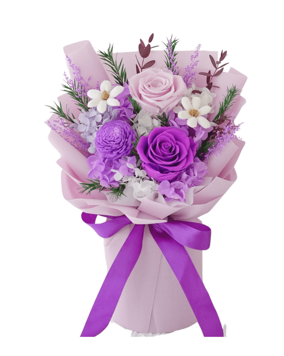 Valentine's Day Mixed 3 Roses Bouquet - Flowers - Purple - Preserved Flowers & Fresh Flower Florist Gift Store