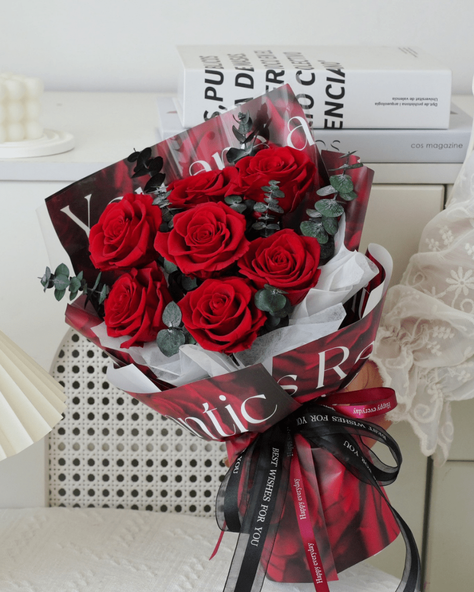 Valentine's Day Romantic Red Preserved Rose Bouquet - Flowers - 7 Roses - Romantic Red - Preserved Flowers & Fresh Flower Florist Gift Store