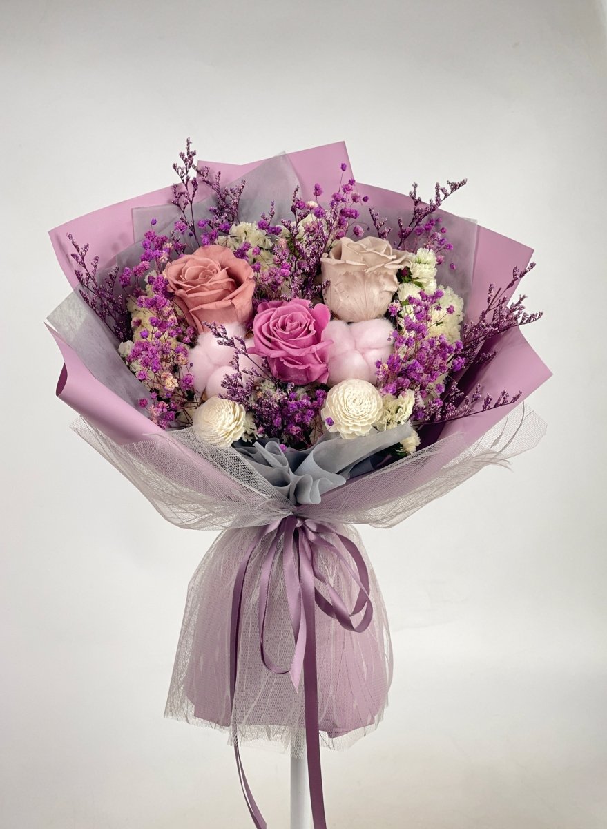 Yukari - Purple Preserved Flower Bouquet - Flowers - Grand - Preserved Flowers & Fresh Flower Florist Gift Store