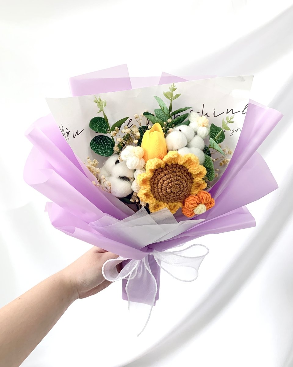 Eriko - Handmade Crochet Flower Bouquet, Purple - Flower - Standard - Preserved Flowers & Fresh Flower Florist Gift Store