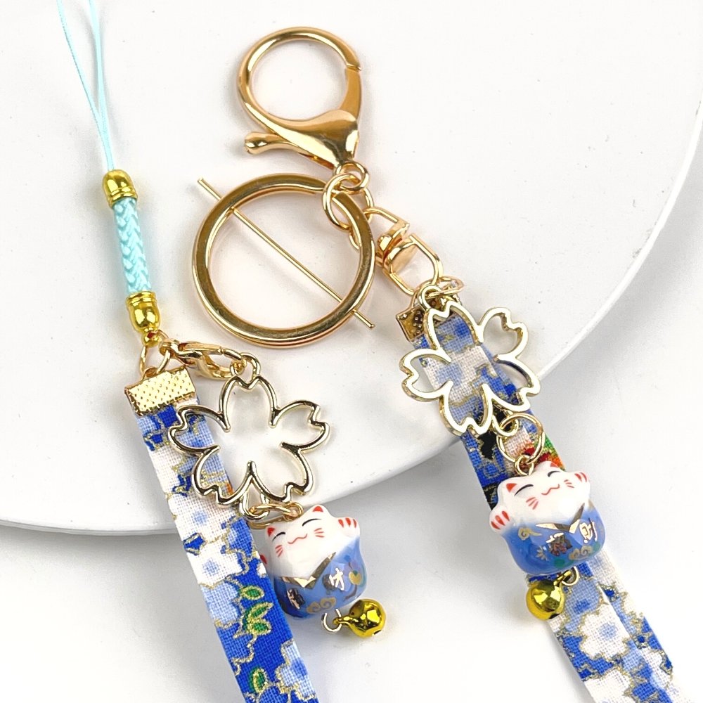 Maneki-Neko Keychain - Add Ons - Blue Carp flag 鯉幟 - Preserved Flowers & Fresh Flower Florist Gift Store